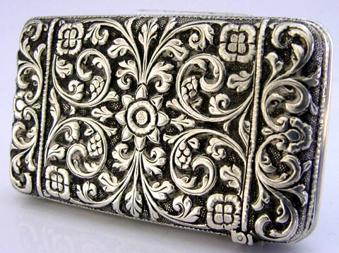 WONDERFUL INDIAN SOLID SILVER CARD CASE c1890 ANTIQUE HEAVY 91g Cover
