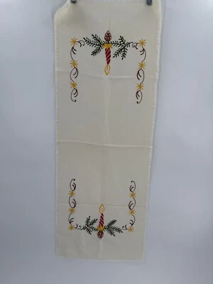 VINTADE GLORIOUS CHRISTMAS GERMAN EMBROIDERED RUNNER CANDLE 44" X  15.5"  EUC - Image 1 of 4
