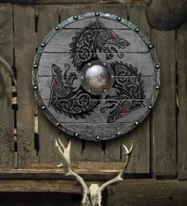 Medieval Gray Wolf Shield Authentic Battleworn Viking Shield Medieval Viking - Picture 1 of 6