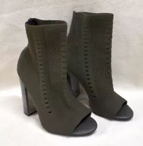 Bardot Khaki Perforated Peep Toe Sock Ankle Boots With Clear Heels Size 7 - Picture 1 of 21