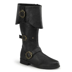 CARRIBEAN-299 MEN'S Carribean Pirate Sparrow Captain Black Costume Knee Boots - Picture 1 of 6
