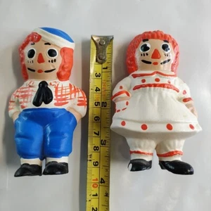Vintage 2” Raggedy Ann and Andy Rare Hanging Figurines Mr. & Mrs. Claus Ceramic - Picture 1 of 13