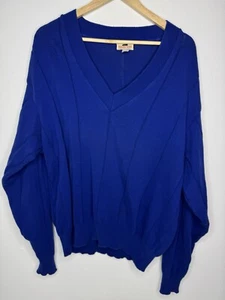 Vintage Winona Knits Pullover Blue Sweater V Neck Grandpa USA MN Made Mens 2XL - Picture 1 of 10
