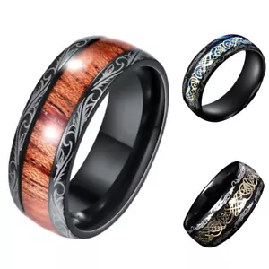 Anello di fidanzamento Intarsio Legno Nero Phoenix Acciaio Titanio Uomo Donna Matrimonio - Foto 1 di 13