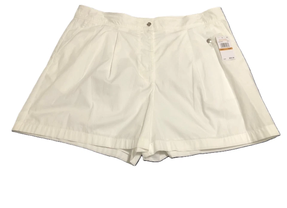 MICHAEL Michael Kors Poplin Pleated Flat Front Belted Shorts - 20W, White - Image 1 of 1