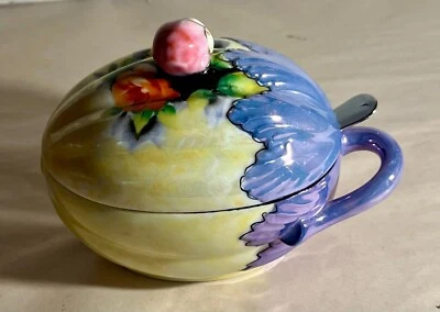 Noritake Sakura Hand Painted Lusterware Acorn Condiment Dish With Lid And Spoon - Image 1 of 2