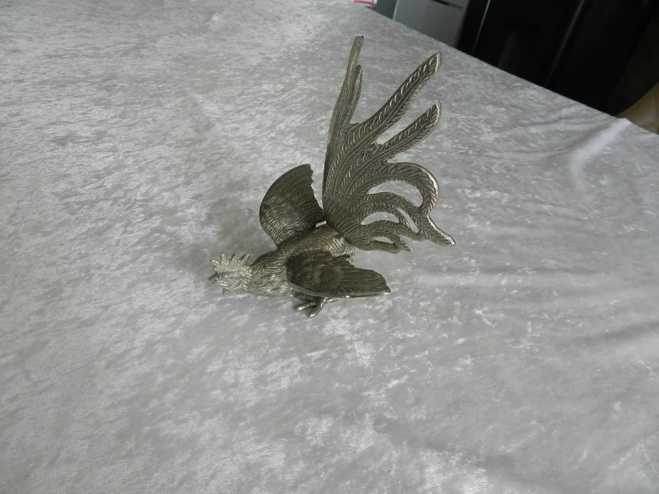 Ancien sujet figurine Coq de combat plaqué argent design Italie année 70 - Photo 1/4