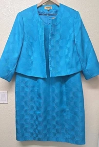 Kasper Set Turquoise Blue Sheath Sz 20 W Suit Dress Jacket Mother of Bride Party - Picture 1 of 13