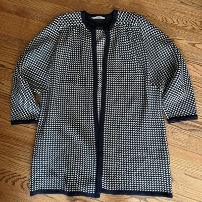 Vintage Valentino Houndstooth Sweater Coat Made In Italy Women’s 10/44 Black Whi - Image 1 of 4