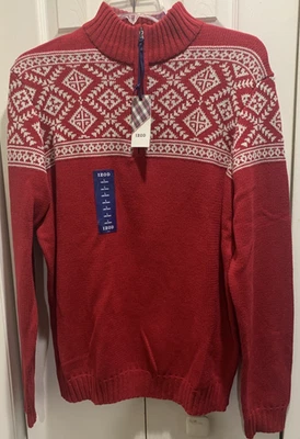 NUEVO CON ETIQUETAS IZOD Rojo y Blanco Para hombres Copo de Nieve Nórdico 1/4 Cremallera Pullover Suéter Talla L Foto 1 de 4