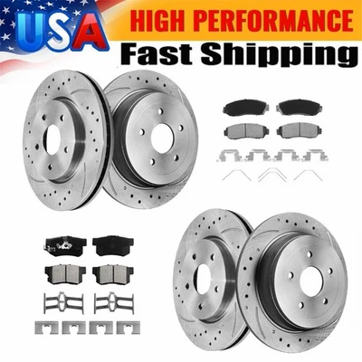 Front Rear Drilled Rotor + Ceramic Pad for 2002-03 2004 2005 2006 Acura RSX Base - Imagem 1 de 4