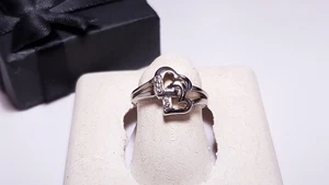 Nachlass 0,02ctw Diamant ineinandergreifendes Doppelherz 14Kt mit Gold S-3 Pinky Ring #22868 - Bild 1 von 6