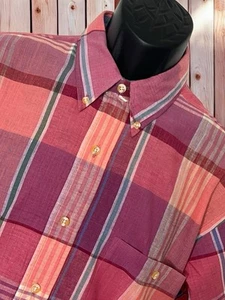 Vintage New Chaps Ralph Lauren Madras Plaid Shirt Medium Short Sleeves Preppy - Picture 1 of 13