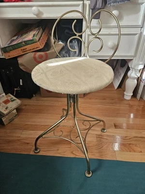 Vintage MCM Hollywood Regency Gold Wire Metal Vanity Barber Chair - Image 1 of 4