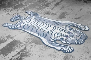3x5 Ft Tibetan Tiger Rug Animal print White Tufted Area Rug For Meditation Room - Picture 1 of 10