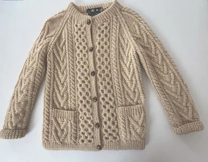 Vintage Abbey Knitwear Hand Made Aran Wool Cardigan Ireland Cable Knit Small - Bild 1 von 7