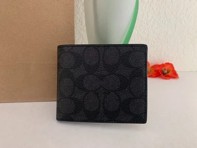 NWT Coach CY394 Men's Id Billfold Wallet Signature Canvas&Leather Charcoal/Black - Image 1 of 4