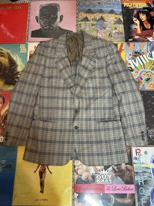 Vintage Italian Blue Checkered Sport Coat Linen Blend Blazer Size 40R - Picture 1 of 7