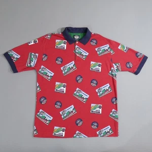 Vintage Dockers Levis Golf Polo Shirt Mens L Red Railroads Trains 90s Dadcore - Picture 1 of 14