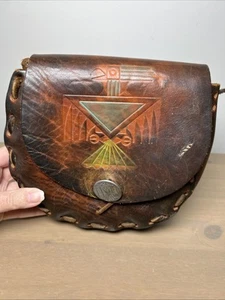 Borsa a tracolla vintage stile anni 70 in pelle lavorata a mano Thunderbird messicano senza cinturino - Foto 1 di 13