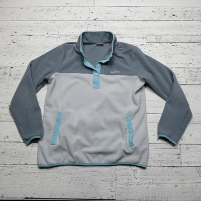 Columbia 套衫女式 XL 灰色蓝色羊毛按扣户外远足夹克 — 第 1/4 张图片