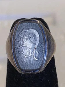 Antique Sterling Silver Champleve Enamel Lion Zodiac Signet Ring Size 6 - Picture 1 of 9