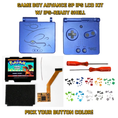 Game Boy Advance SP GBA SP IPS 101 LCD Full KIT W/ PRE CUT SHELL - Kyogre Blue - Image 1 of 4