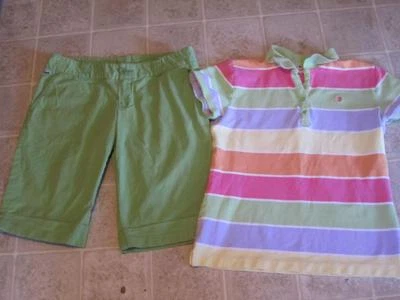 Lacoste misses sz 38 12 green bermuda shorts & Duckhead striped top S lot j23 - Image 1 of 3