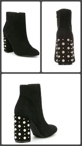 Neue Steve Madden Yvette Damen-Booties Größe 10M Perlen-Nietenabsatz schwarz Wildleder neu - Bild 1 von 11