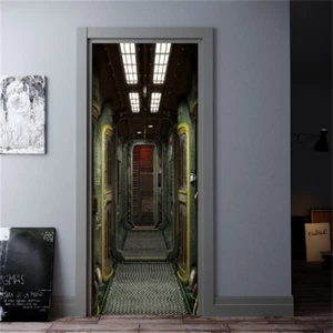 3D Spaceship Corridor Self-adhesive Door Sticker Wallpaper Mural Poster for Home - Picture 1 of 6