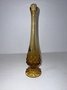 Vintage Fenton Honey Amber Glass Swung Vase 10” Valencia 1960s - Picture 1 of 8