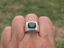 11x9 mm 925 Sterling Silver May Green Emerald Stone Solitaire Men Ring Size 7-14