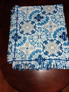 Fleece Throw Handmade 2 Layers Fringes Blue Print & Plaid NEW 60"x72" - Picture 1 of 5