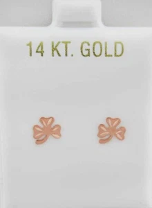 CLOVER STUD EARRINGS 14K ROSE GOLD - New With Tag - Picture 1 of 4