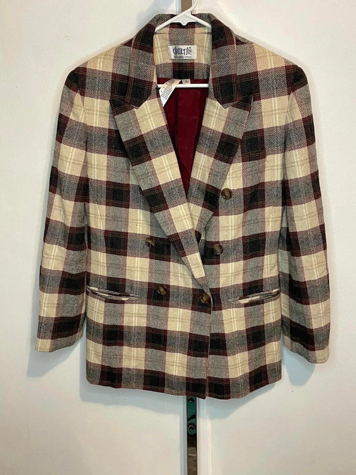 Blazer de Colección Elements Exclusively Spiegel Mezcla de Lana Borgoña Cuadros Para Mujer Talla 8 Foto 1 de 4