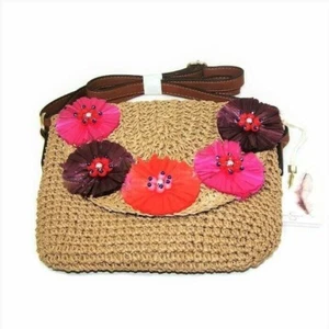 Jessica Simpson St. Pete Paper Straw Crossbody Flower Embellished Pink NWT - Picture 1 of 8