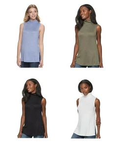 NWT Women's Apt. 9 Mock Neck Tank Tunic Length S M L XL XXL 4 Colors FAST SHIP - Foto 1 di 7