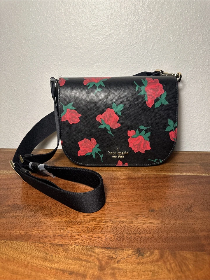 Bolso Bandolera Kate Spade New York Madison Rojo Rosa Estampado Sillín Negro Foto 1 de 4