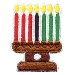 Kwanzaa Kinara Candle Holder Embroidered Iron On Patch - Picture 1 of 2