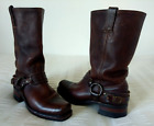 Frye Belted Harness Biker Boots Dark Brown Leather Heel Womens Size UK 6 US 8