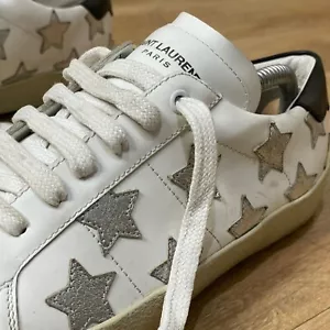 SAINT LAURENT Sneakers Star Court Classic Low Top Leather YSL Women Size 40 10us - Picture 1 of 17
