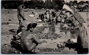Mexican Women Washing Clothes and Bathing MEXICO RPPC - Postcard - Picture 1 of 2