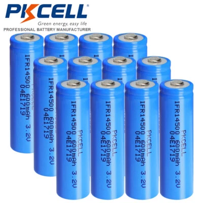 12X AA 3.2V 14500 LiFePO4 Rechargeable Battery 600mAh Button Top for Solar Light - Image 1 of 4
