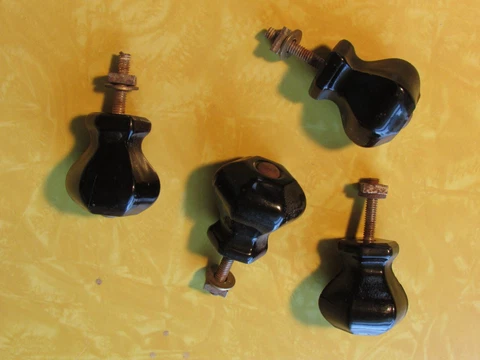 Antique BLACK GLASS Cabinet DRAWER knobs PULLS 1.25" x 1.25" w/Bolts - LOT of 4 Cover