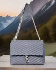 AUTÉNTICO NUEVO CON ETIQUETAS Bolso de Hombro Rebecca Minkoff Mediano Edie Chevron Cuero Acolchado-Luna - Imagen 1 de 13