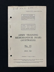 ARMY TRAINING MEMORANDUM No. 13 War Australia 1942 SC - Imagen 1 de 3