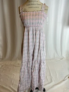 French Connection Women's Smocked Tea Length Sundress, Size -L, Color-pink - Picture 1 of 16