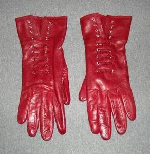 Neiman Marcus Women's Leather / Cashmere Gloves Size 6.5 Color Red - Picture 1 of 9