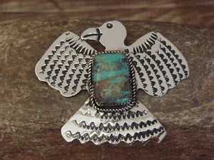 Navajo Indian Nickel Silver & Turquoise Thunderbird Pin- Cleveland - Picture 1 of 4