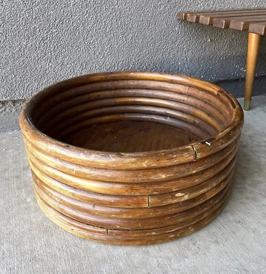 Bamboo Basket Stool Table Vintage Wicker Mid Century Box Crespi Era - Image 1 of 4